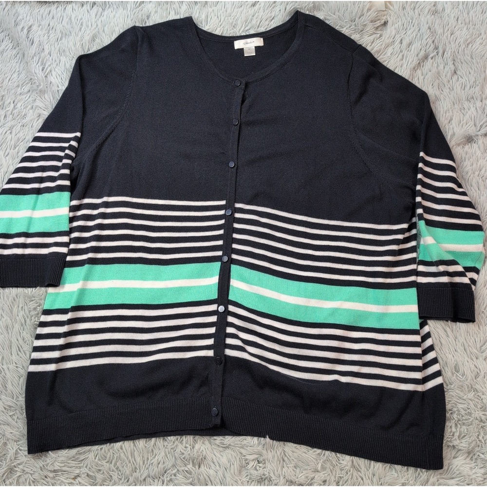 CJ Banks Sweater Womens 3X Blue Cardigan Button Up Stripes Preppy Career
